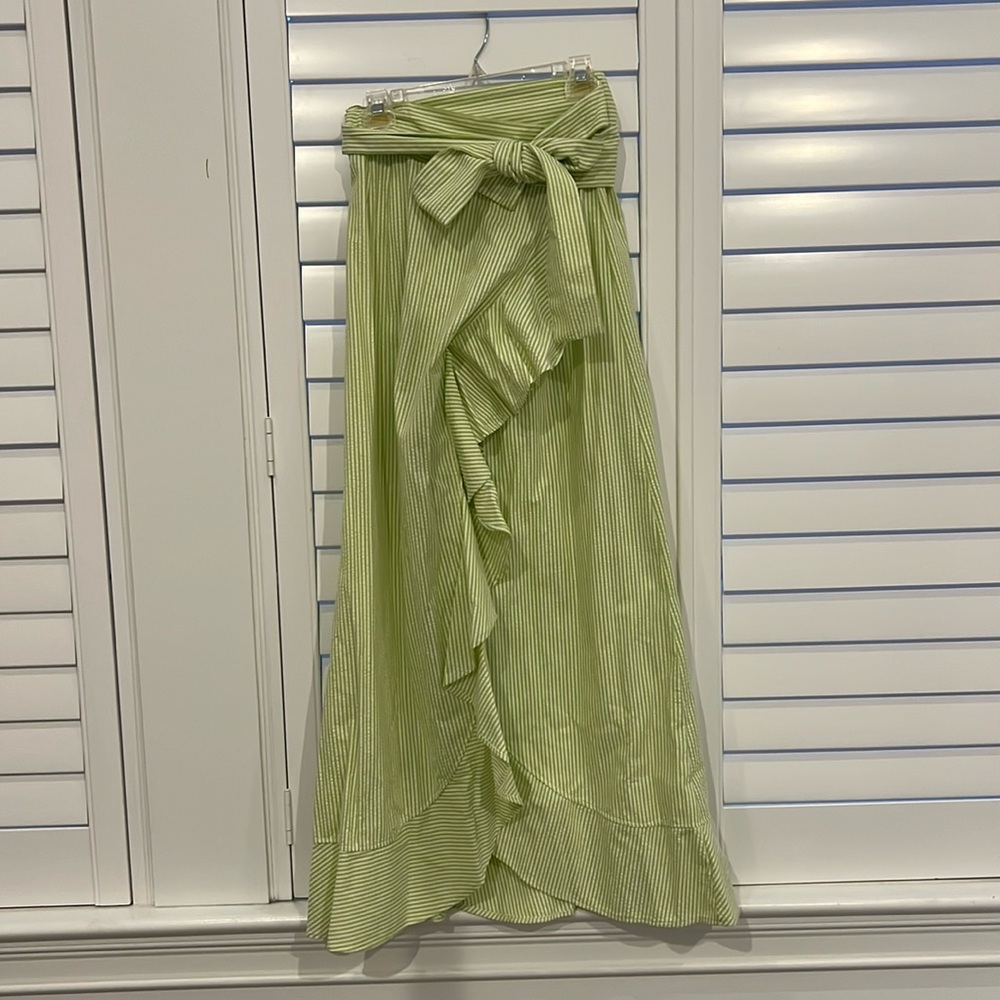 Green seersucker maxi skirt